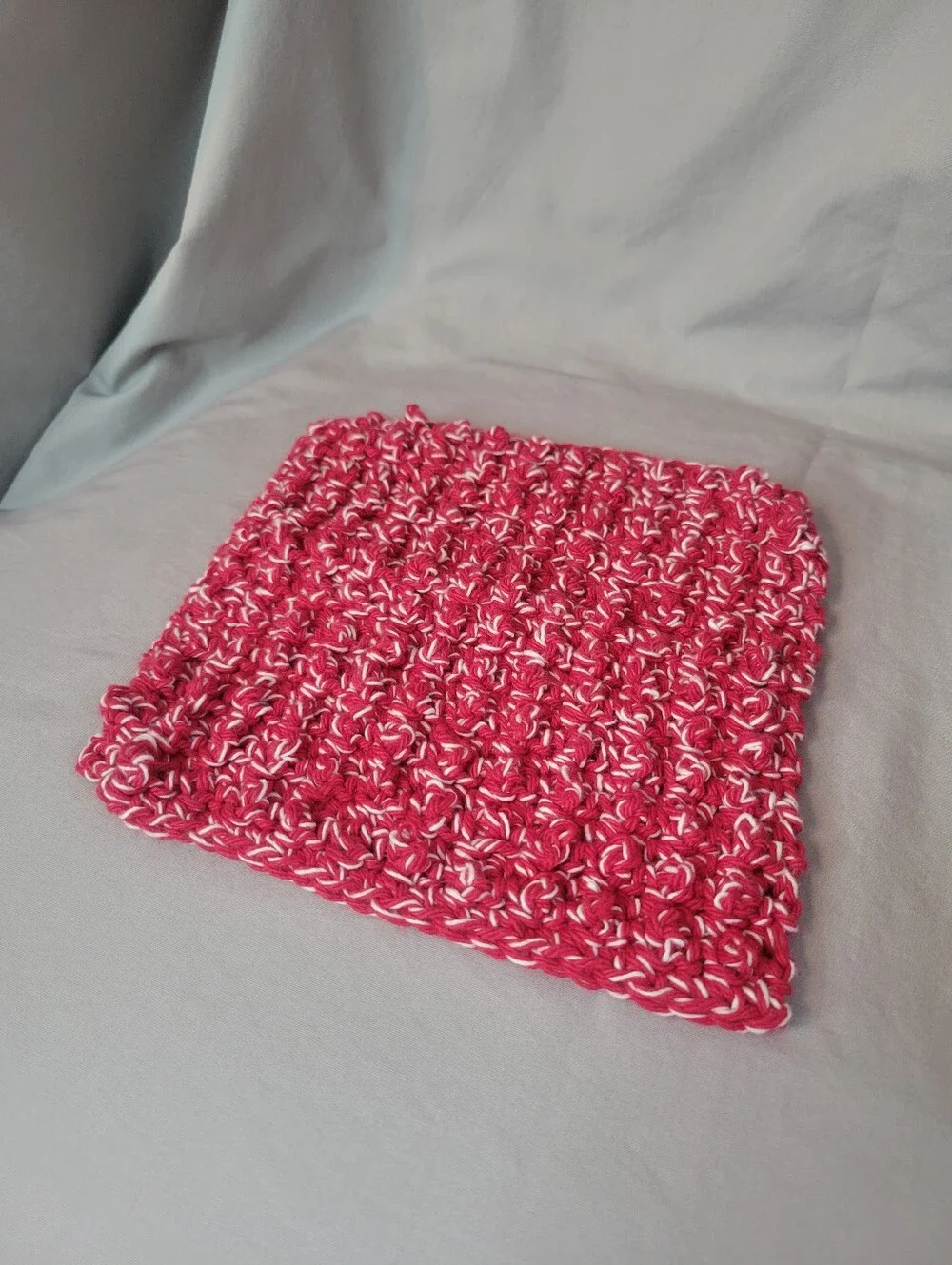 Hand Crafted Red & White Cotton Crochet Dishcloth - Kitchen Linen